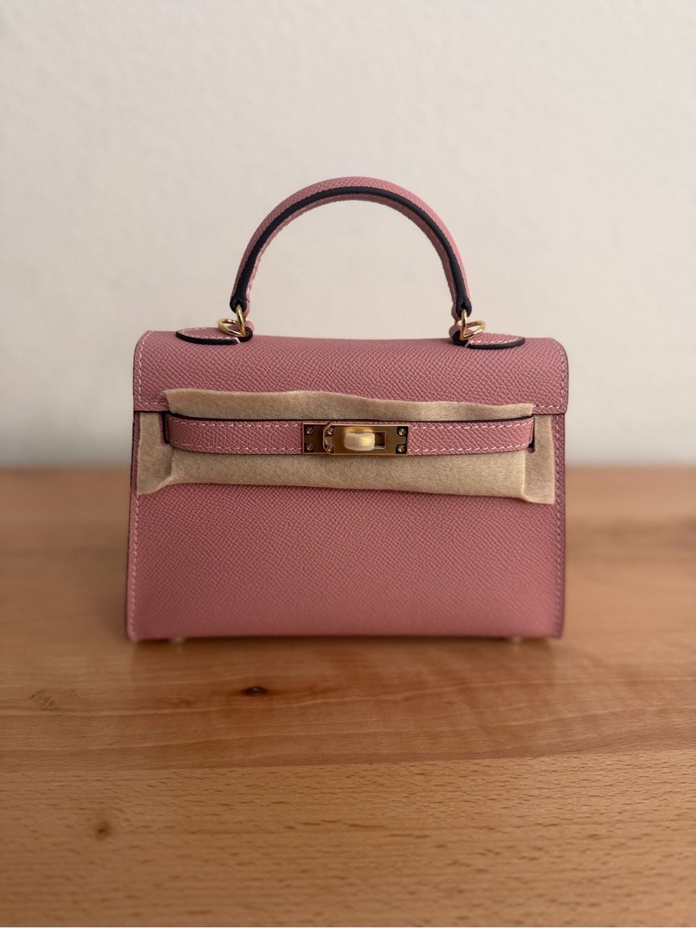 Mini Kelly II 20 GHW pink rose Epsom sellier contrast stitching
